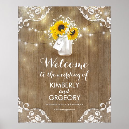Rustic Mason Jar and Sunflowers Welcome Sign