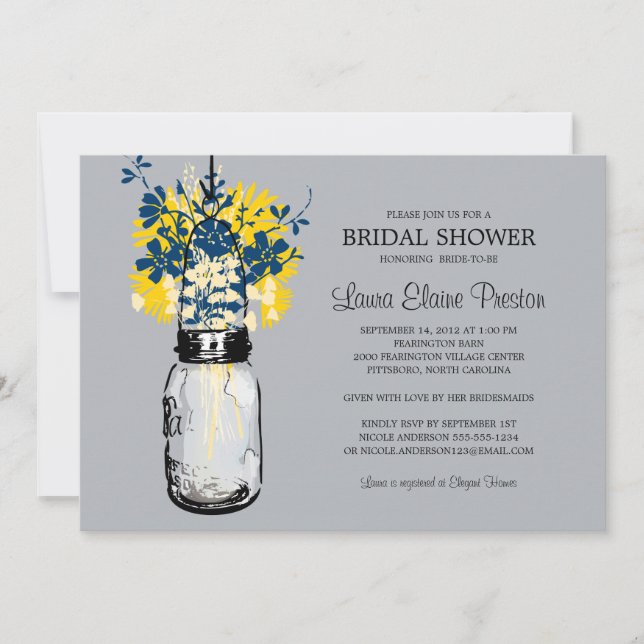 Rustic Mason Jar and Wildflower Bridal Shower Invitation (Front)