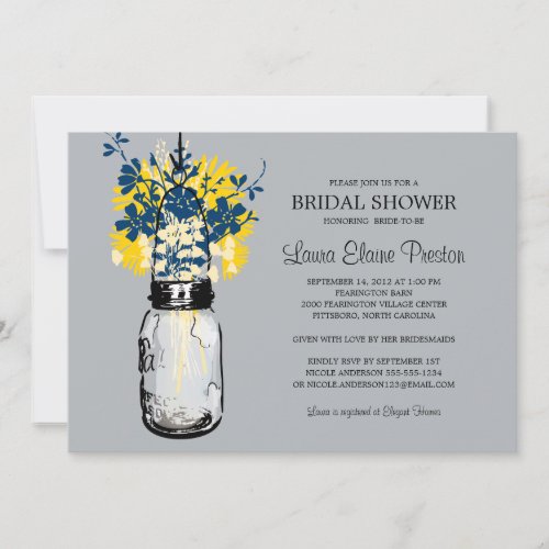 Rustic Mason Jar and Wildflower Bridal Shower Personalized Invitation