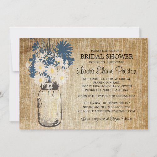 Rustic Mason Jar and Wildflower Daisies Invite