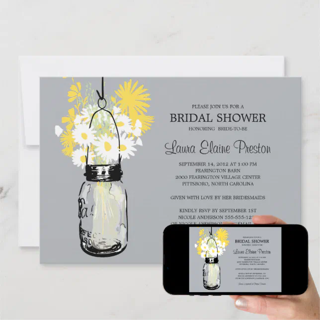 Rustic Mason Jar And Wildflower Daisies Invitation Zazzle