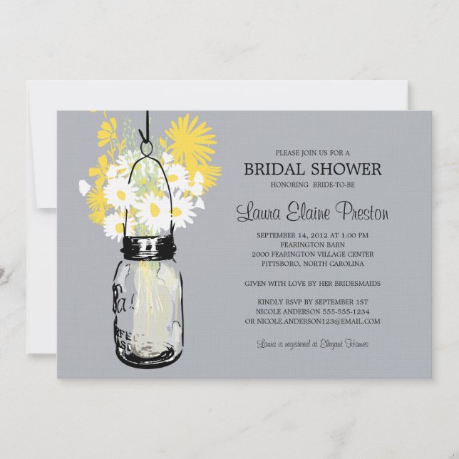 Rustic Mason Jar and Wildflower Daisies Invitation (Front)