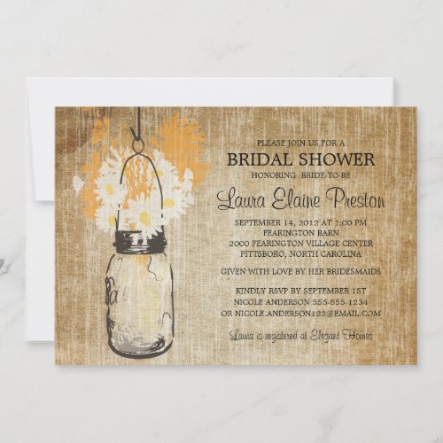 Rustic Mason Jar and Wildflower Daisies Announcement