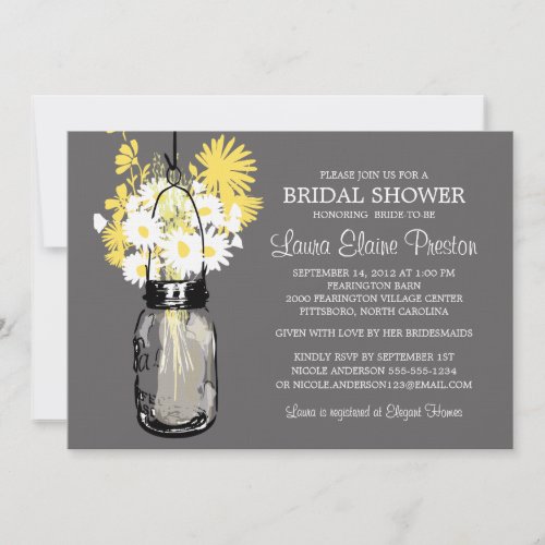 Rustic Mason Jar and Wildflower Daisies Custom Invites