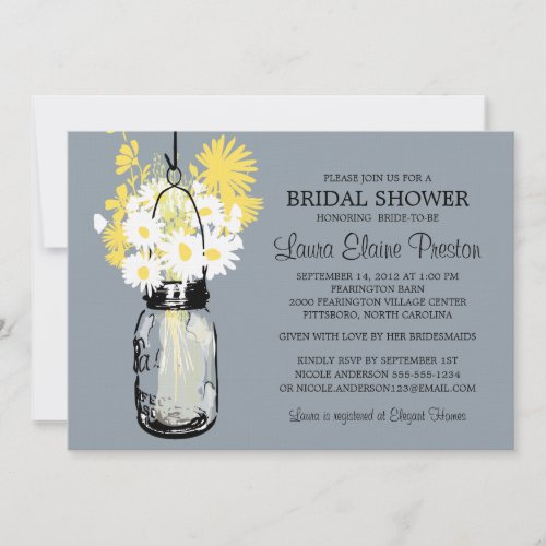 Rustic Mason Jar and Wildflower Daisies Custom Announcements