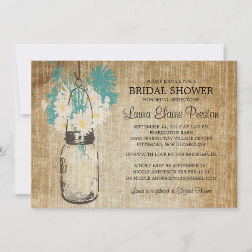 Rustic Mason Jar and Wildflower Daisies Card
