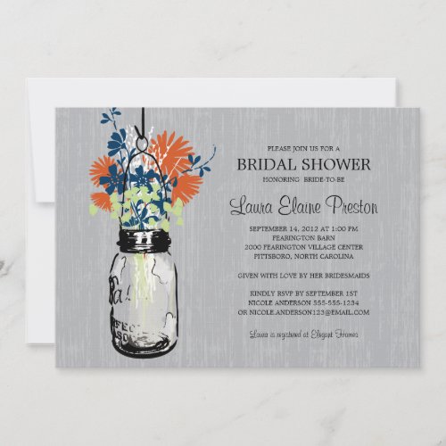 Rustic Mason Jar and Wildflowers Personalized Invitation