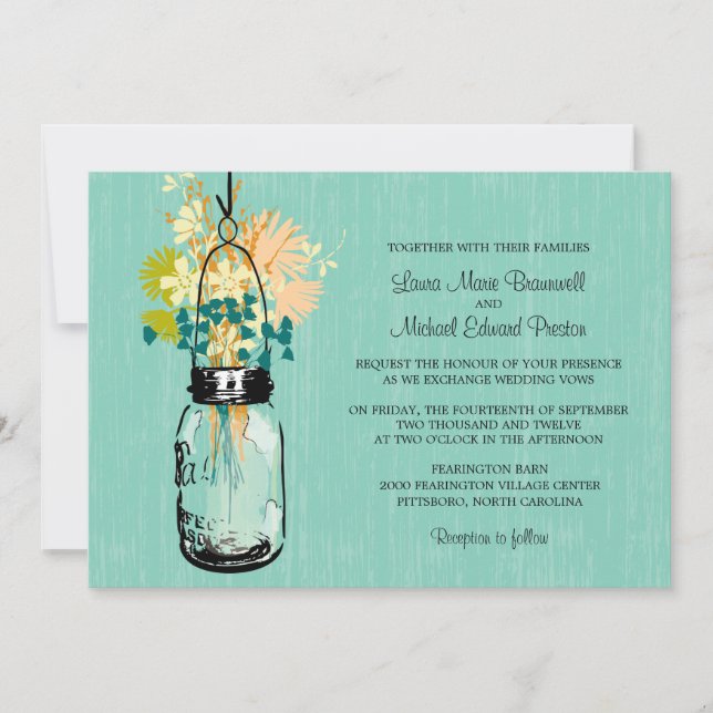 Rustic Mason Jar and Wildflowers Invitation (Front)