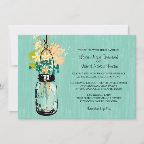 Rustic Mason Jar and Wildflowers Invitation