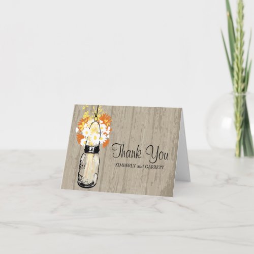 Rustic Mason Jar and Wildflowers Thank You Card