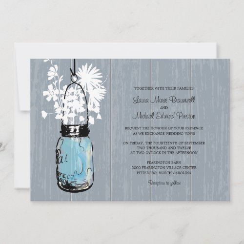 Rustic Mason Jar and Wildflowers Wedding Invites
