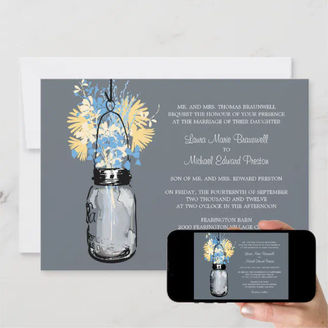 Rustic Mason Jar And Wildflowers Wedding Invitation Zazzle