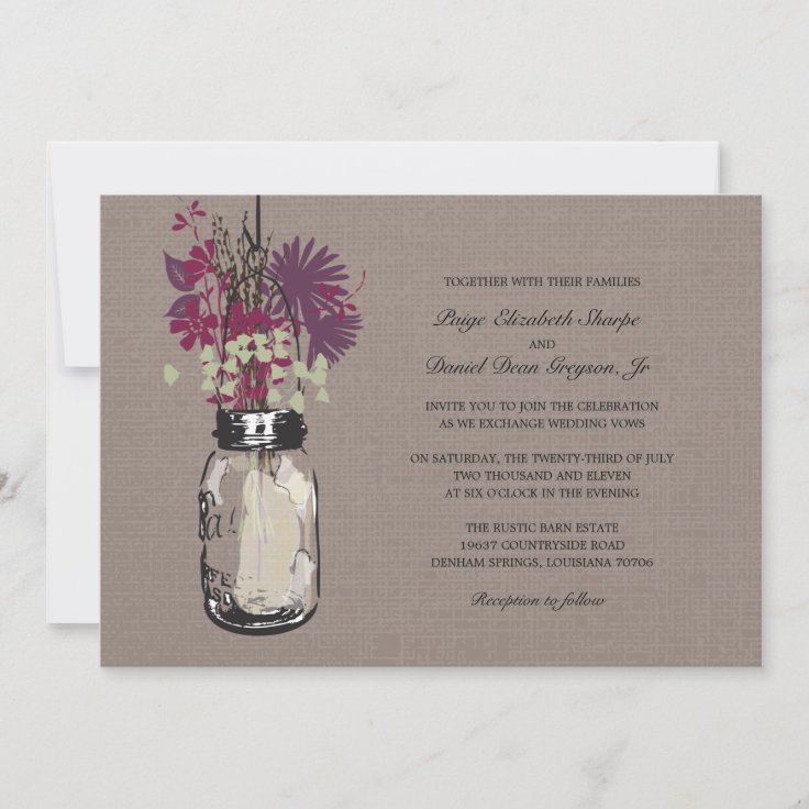 Rustic Mason Jar And Wildflowers Wedding Invitation Zazzle