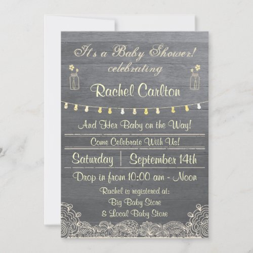 Rustic Mason Jar Baby Shower Invitation