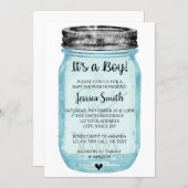 Rustic Mason Jar Baby Shower Invitation Boy Blue (Front/Back)