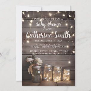 Rustic Mason Jar Baby Shower Wood Barn Background Invitation