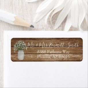Rustic Mason Jar Babys Breath Return Address Label