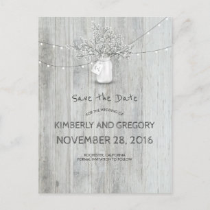 Rustic Mason Jar Baby's Breath Save the Date Announcement Postcard