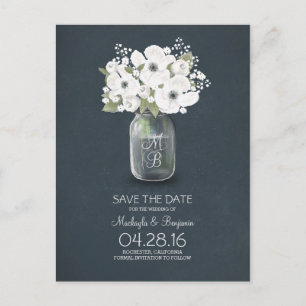 rustic mason jar baby's breath save the date announcement postcard
