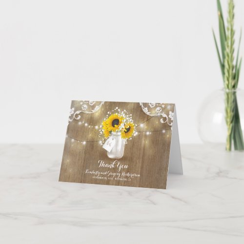 Rustic Mason Jar Babys Breath Sunflower Thank You