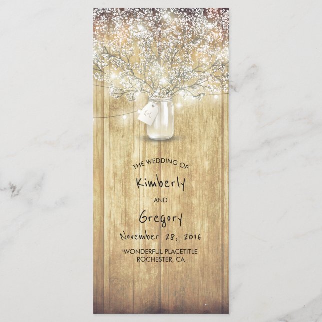 Rustic Mason Jar Baby's Breath Wedding Programs (Front)