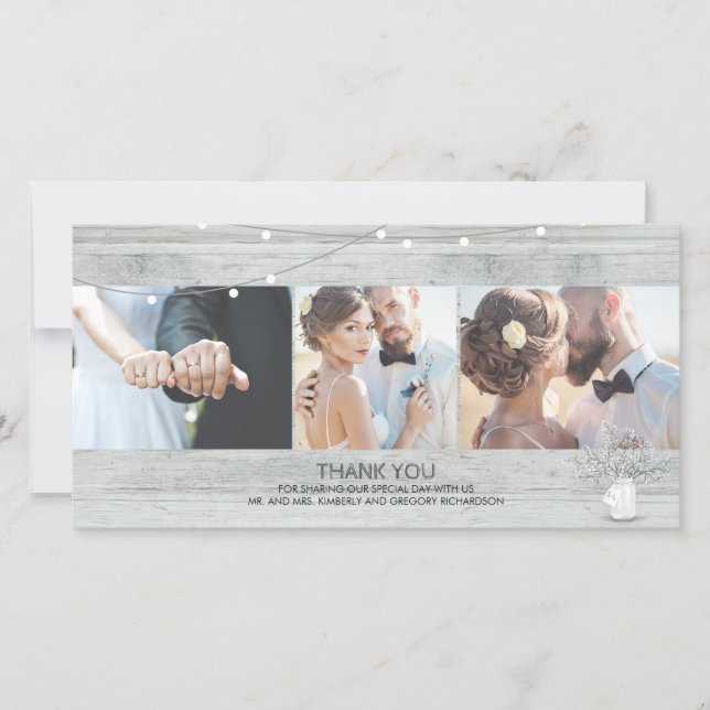 Rustic Mason Jar Baby's Breath Wedding Thank You (Front)