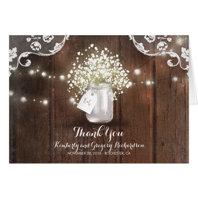 Rustic Mason Jar Baby's Breath Wedding Thank You Card