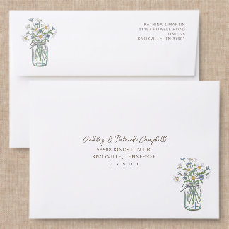 Rustic Mason Jar Back Addressed Envelopes