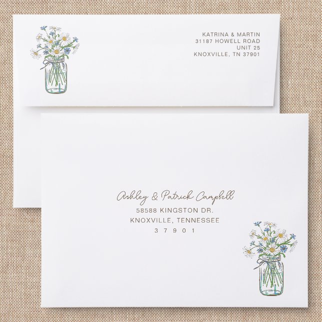 Rustic Mason Jar Back Addressed Envelopes (Linen)