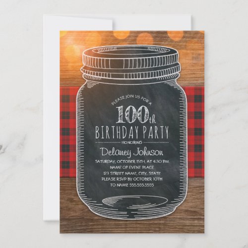 Rustic Mason Jar Backyard 100th Birthday Party Invitation