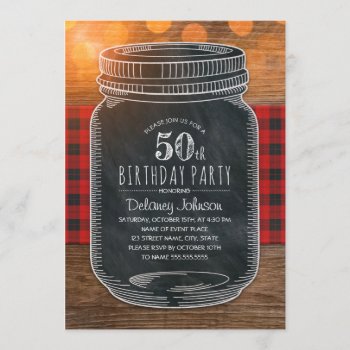 Rustic Mason Jar Backyard 50th Birthday Party Invitation by superdazzle at Zazzle