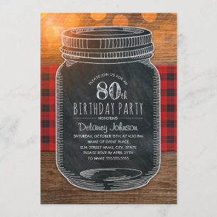 Rustic Mason Jar Backyard 80th Birthday Party Invitation