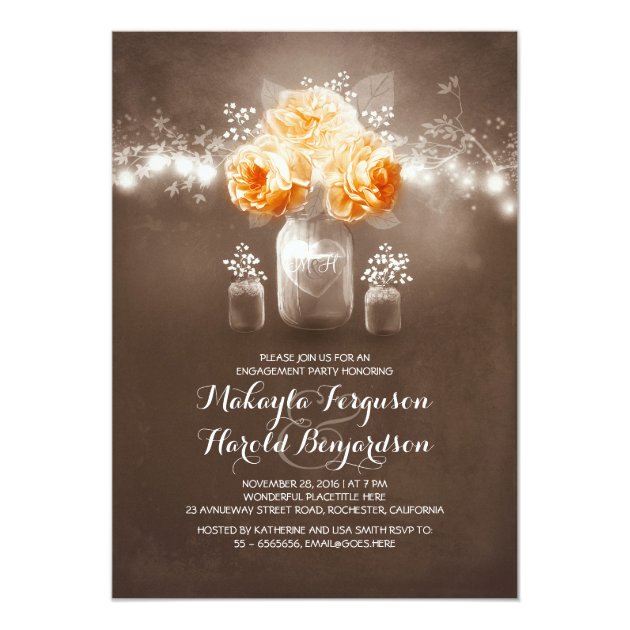 Rustic Mason Jar Barn Lights Engagement Party Invitation