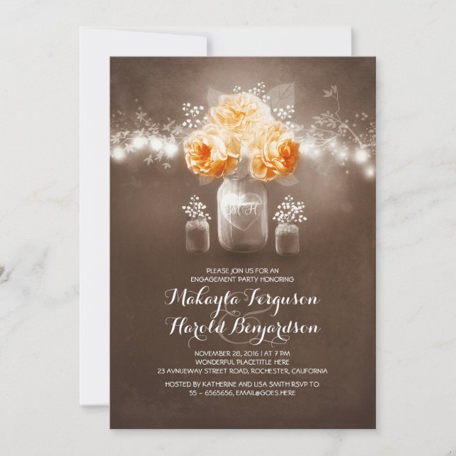 rustic mason jar barn lights engagement party invitation (Front)