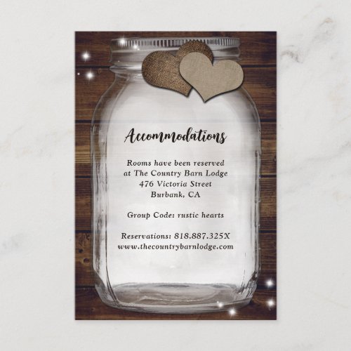 Rustic Mason Jar Barn Wood Accommodation Cards