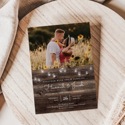 Rustic Mason Jar Barn Wood Photo Invitation