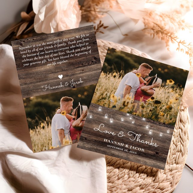 Rustic Mason Jar Barn Wood Wedding Thank You Card (Creator Uploaded)