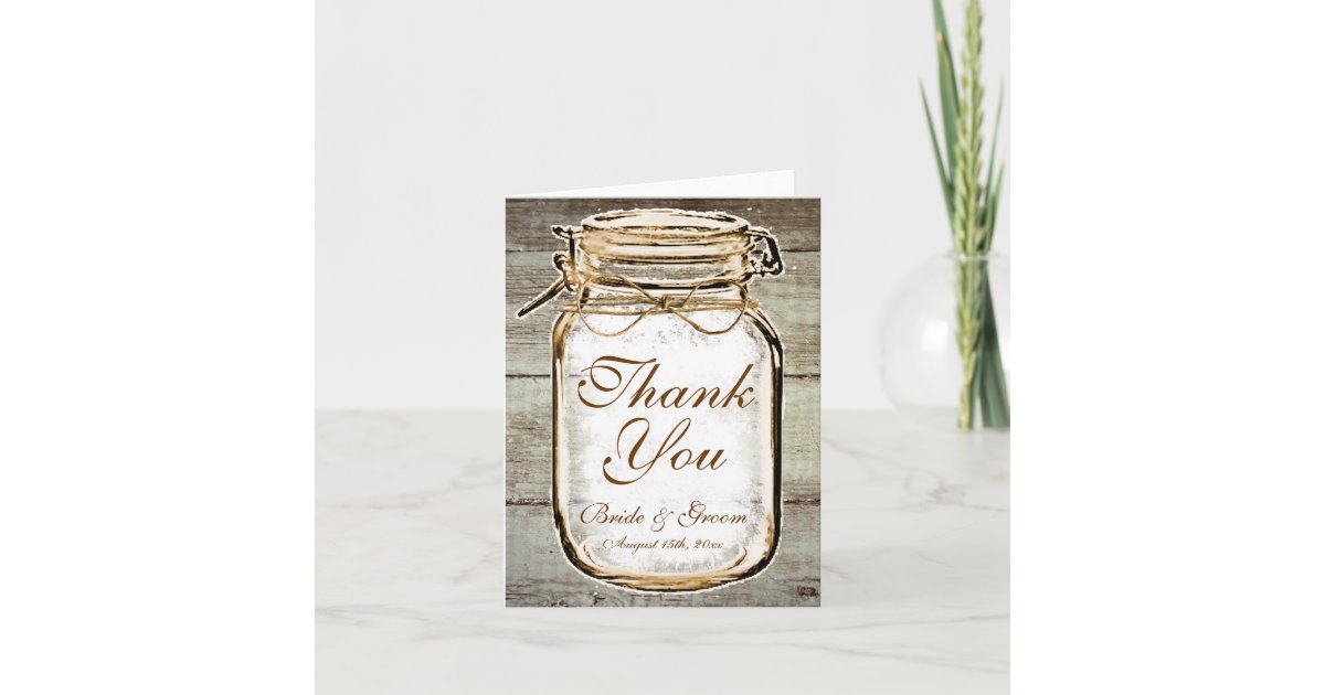 Rustic Mason Jar Barn Wood Wedding Thank You Cards | Zazzle