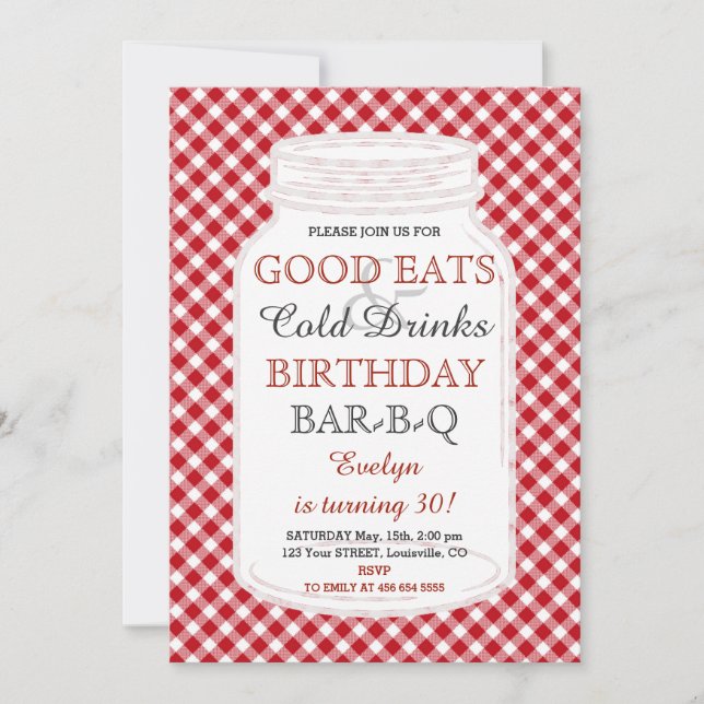 Rustic Mason Jar Birthday BBQ Invitation (Front)