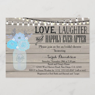 Rustic Mason Jar Blue Bridal Shower Invitation