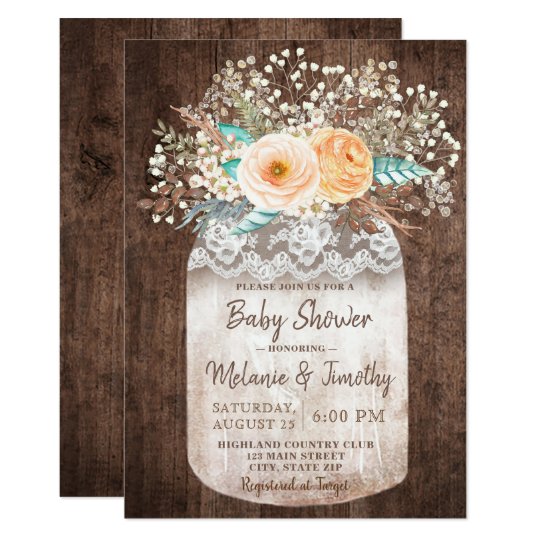 Download Rustic Mason Jar Boho Baby Shower Invitations | Zazzle.com