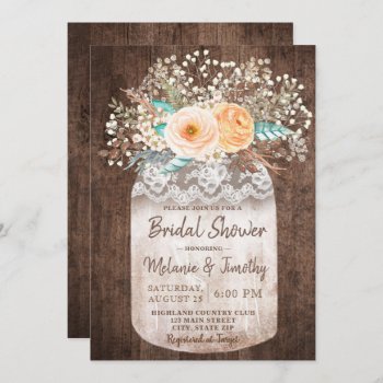 Rustic Mason Jar Boho Bridal Shower Invitations by YourMainEvent at Zazzle