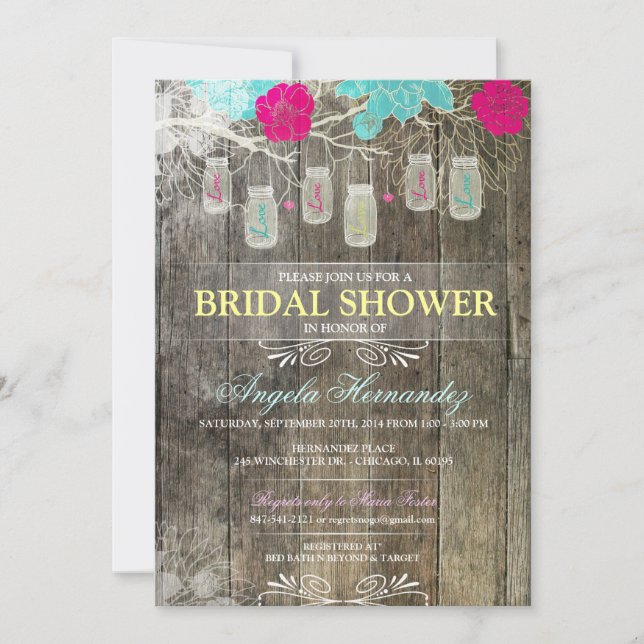 Rustic Mason Jar Bridal Shower Invitation (Front)