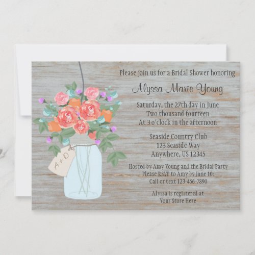 Rustic Mason Jar Bridal Shower Invitation