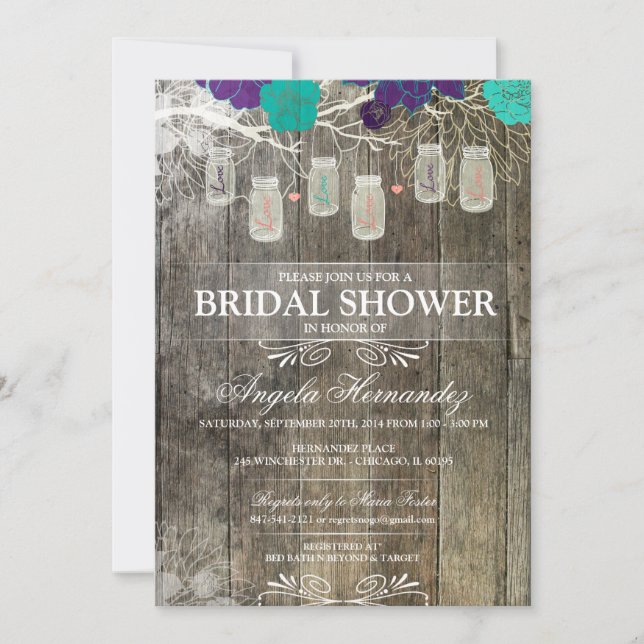 Rustic Mason Jar Bridal Shower Invitation (Front)