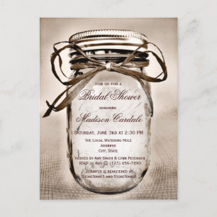 Rustic Mason Jar Bridal Shower Invitation POSTCARD