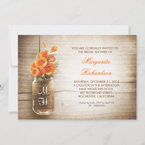 rustic mason jar bridal shower invitations