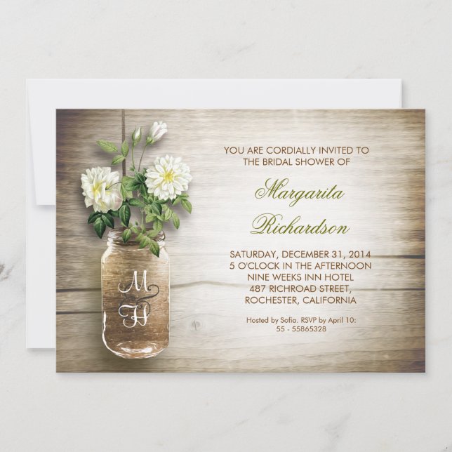 rustic mason jar bridal shower invitations (Front)