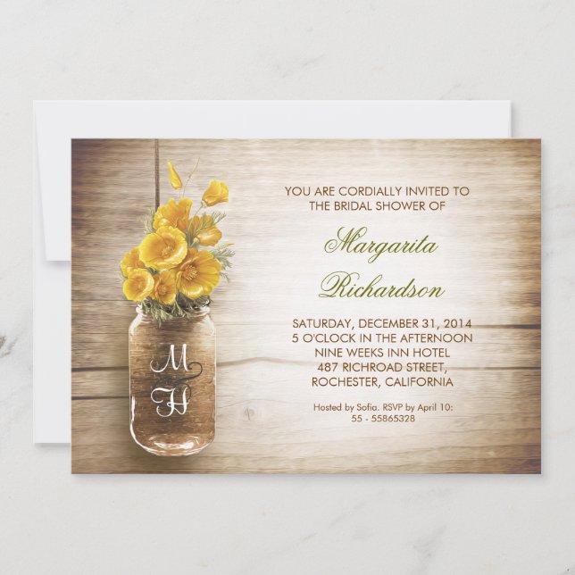 rustic mason jar bridal shower invitations (Front)