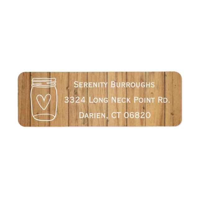 Rustic Mason Jar Brown White Wood Country Wedding Label (Front)